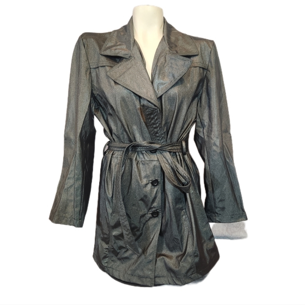 Women's Jazzie Polyvinylchloride‎ Gray Belted Jacket Size Large Y2K